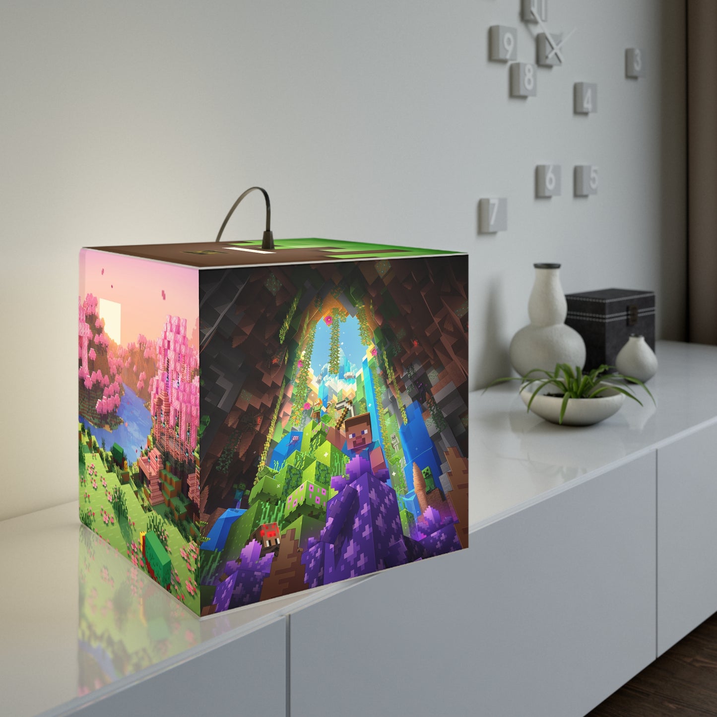 H2K Minecraft Light Cube Lamp, Gaming Decor, Unique Bedroom Light, Kids Room Decor, Video Game Gift, Vibrant Hanging Lamp