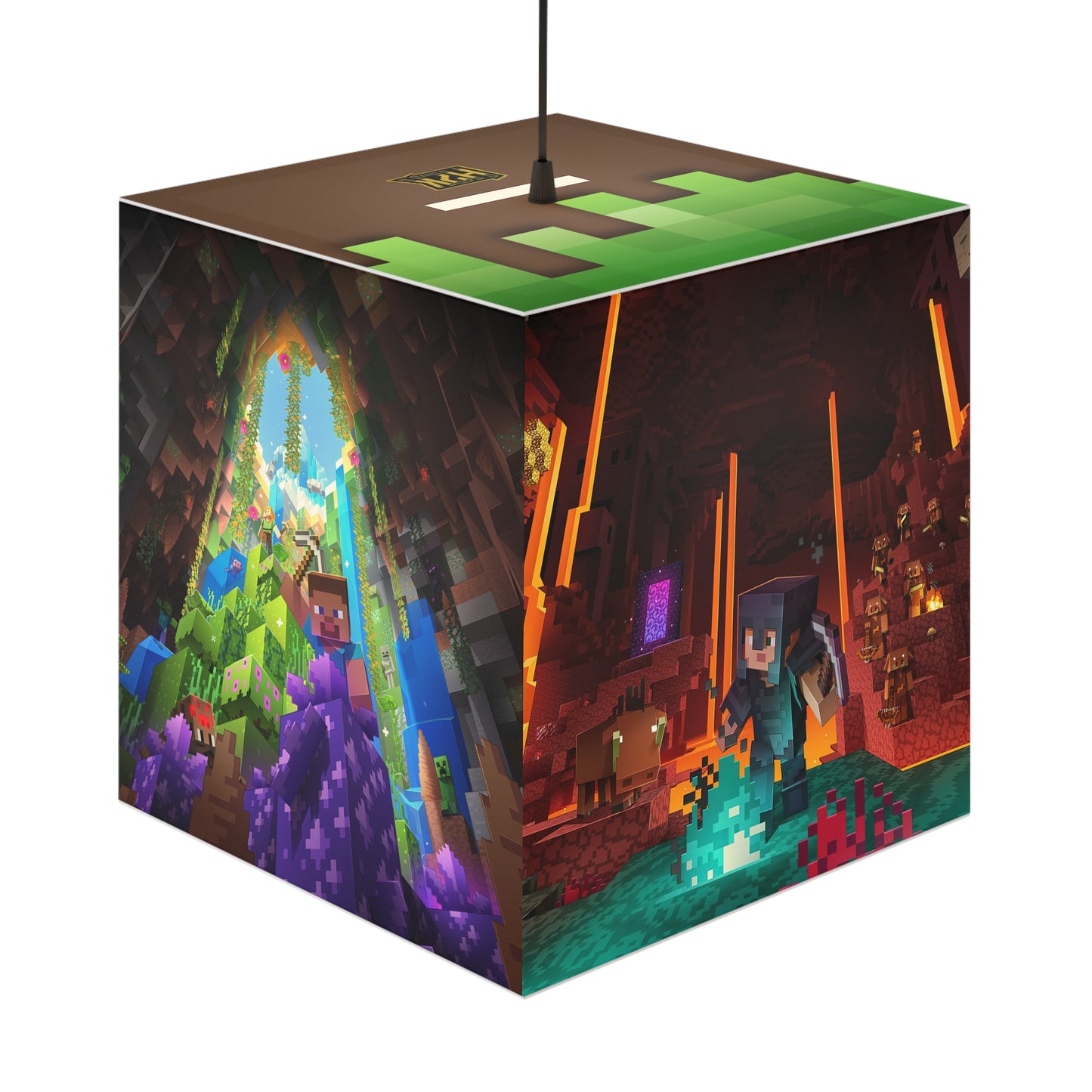 H2K Minecraft Light Cube Lamp, Gaming Decor, Unique Bedroom Light, Kids Room Decor, Video Game Gift, Vibrant Hanging Lamp