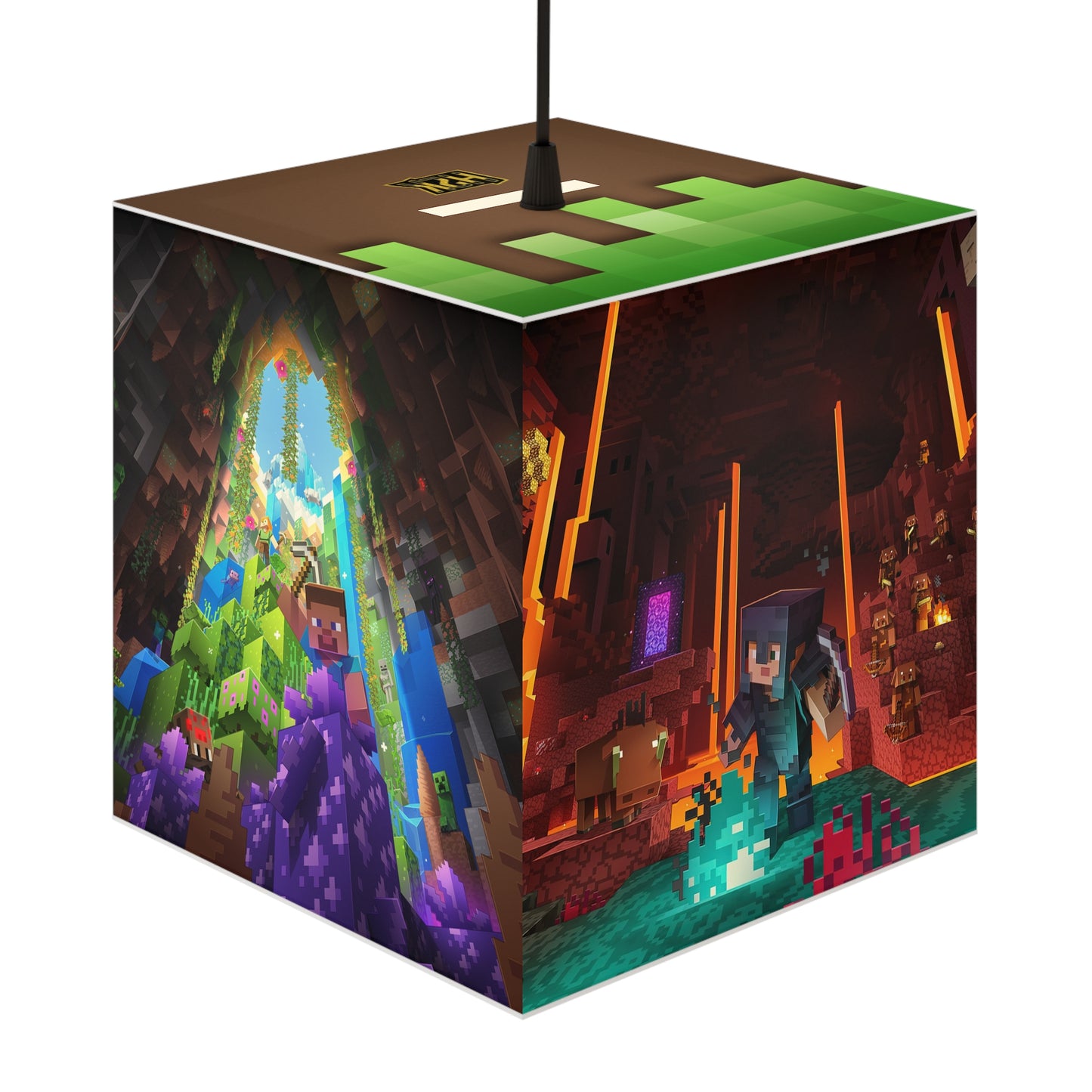 H2K Minecraft Light Cube Lamp, Gaming Decor, Unique Bedroom Light, Kids Room Decor, Video Game Gift, Vibrant Hanging Lamp