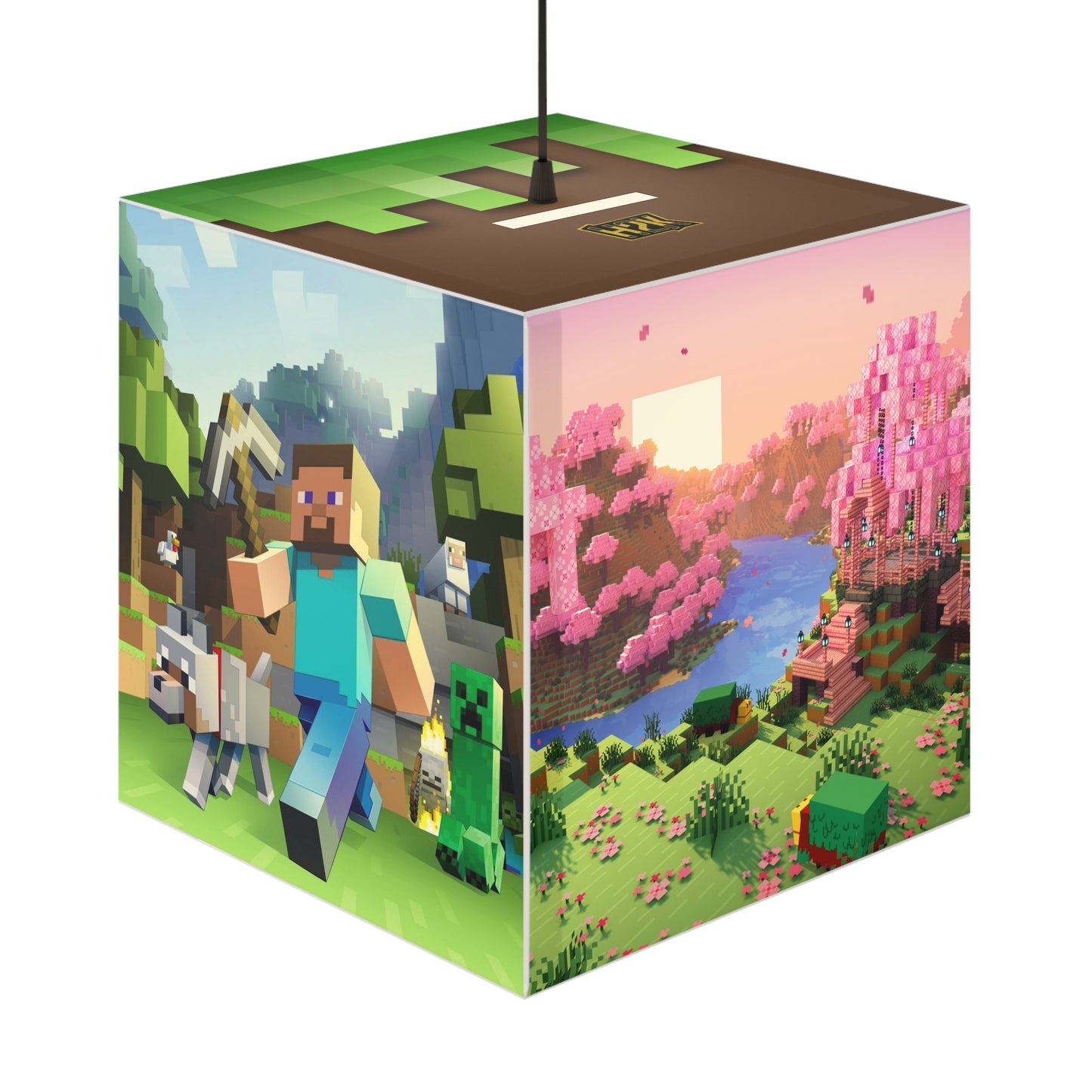 H2K Minecraft Light Cube Lamp, Gaming Decor, Unique Bedroom Light, Kids Room Decor, Video Game Gift, Vibrant Hanging Lamp