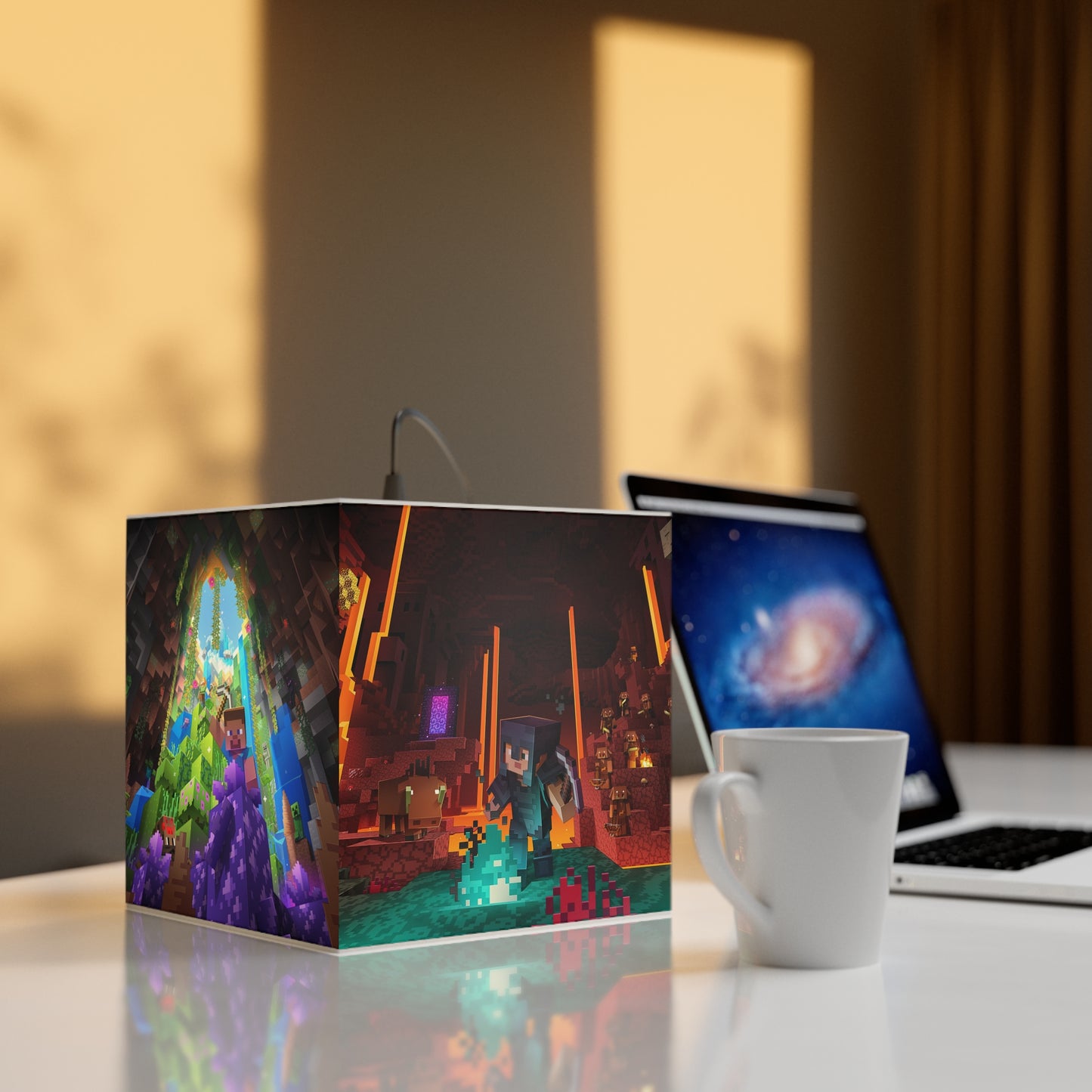 H2K Minecraft Light Cube Lamp, Gaming Decor, Unique Bedroom Light, Kids Room Decor, Video Game Gift, Vibrant Hanging Lamp